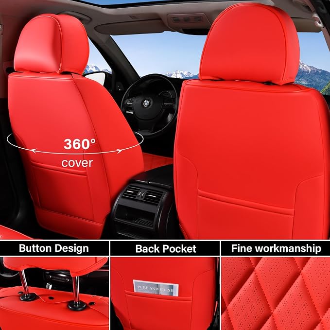 Universal Faux Leather Seat Covers — Full Set — Red