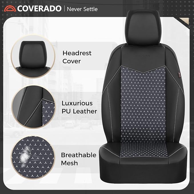 Universal Faux Leather Seat Covers — Full Set — Black
