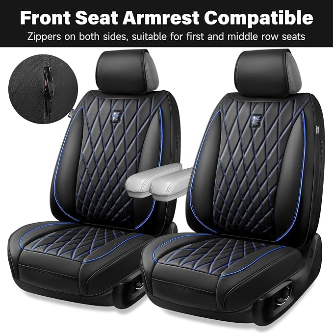 Universal Faux Leather Seat Covers — Front Seat — Black / Blue