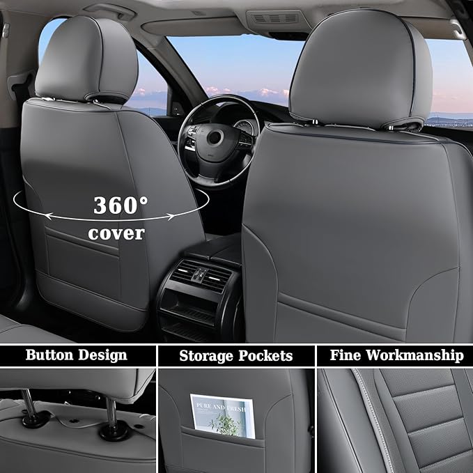 Universal Faux Leather Seat Covers — Front Seat — Gray