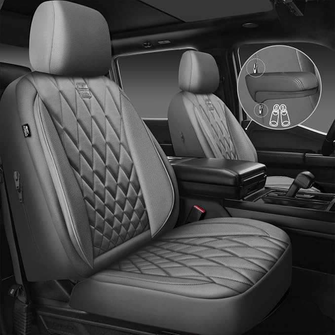 Universal Faux Leather Seat Covers — Front Seat — Gray