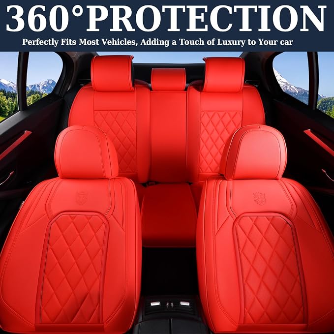 Universal Faux Leather Seat Covers — Full Set — Red