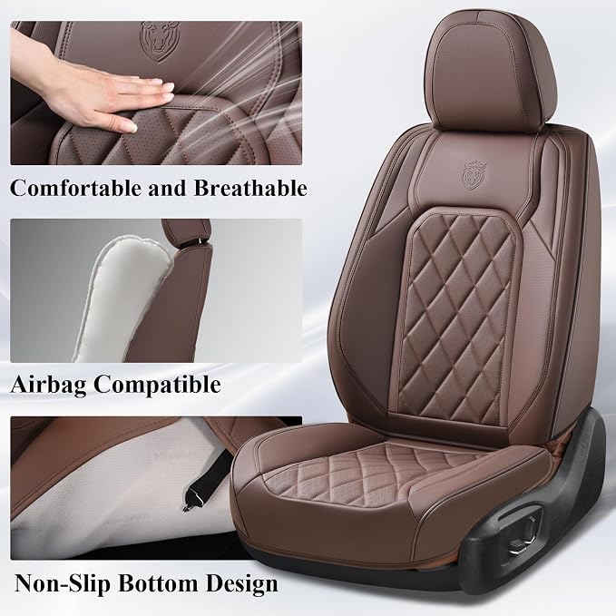 Universal Faux Leather Seat Covers — Full Set — Coffee