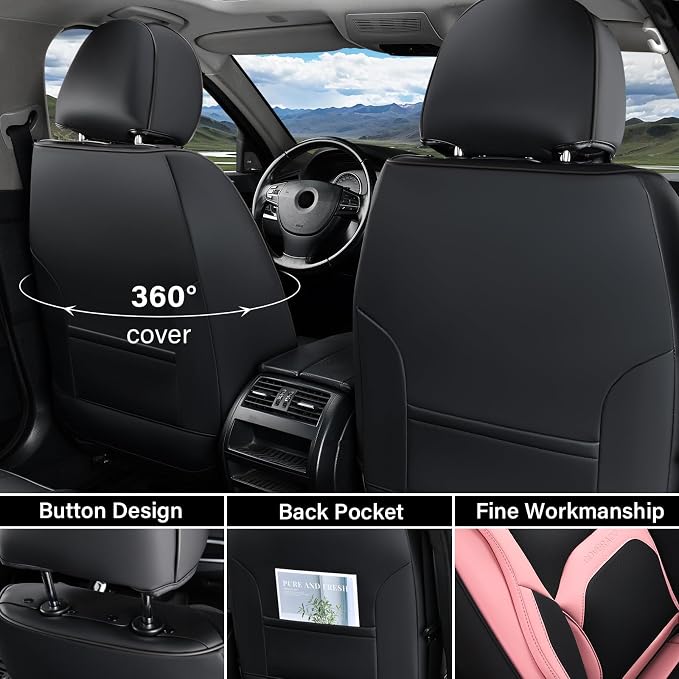 Universal Seat Covers — Front Seat — Black / Pink