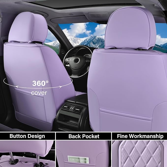 Universal Faux Leather Seat Covers — Front Seat — Purple