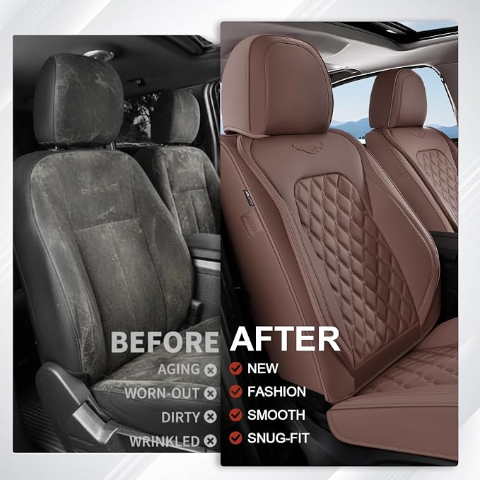 Universal Faux Leather Seat Covers — Front Seat — Brown