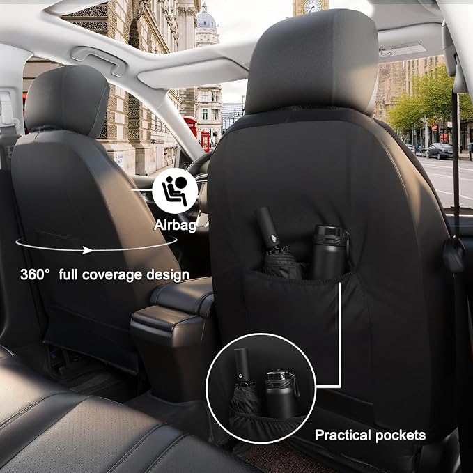 Faux Leather Seat Covers for Multiple Vehicles — Full Set — Black / Gray