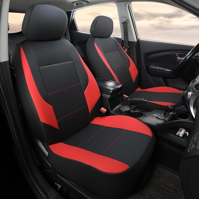 Faux Leather Seat Covers for Multiple Vehicles — Front Seat — Red / Black