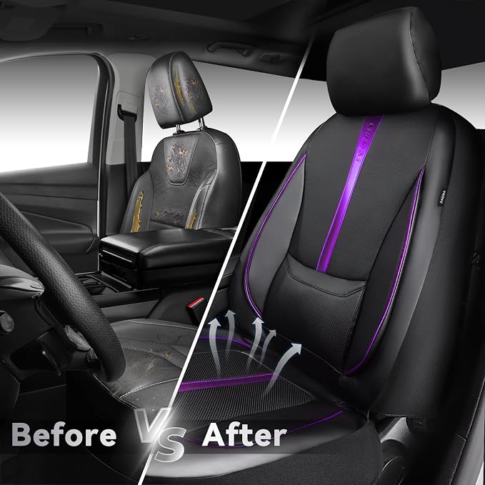 Universal Faux Leather Seat Covers — Front Seat — Black / Purple