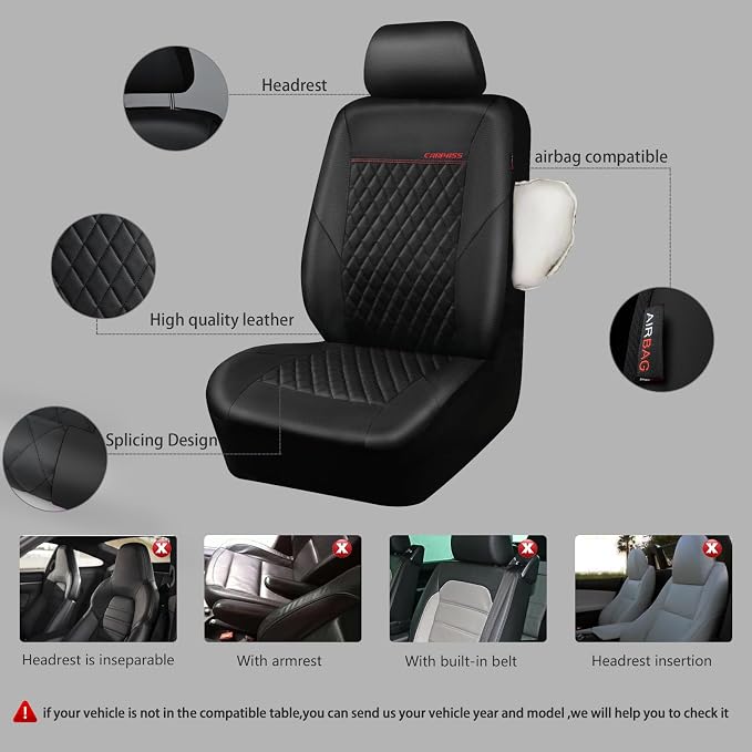 Universal Faux Leather Seat Covers — Front Seat — Black