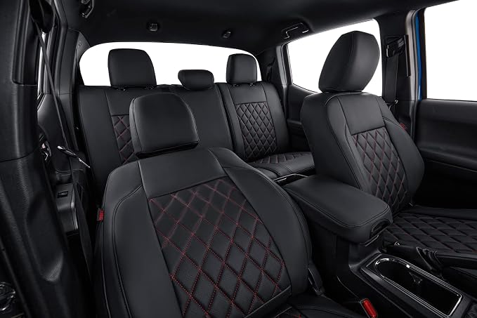 Faux Leather Seat Covers for Toyota Tacoma — Full Set — Red / Black