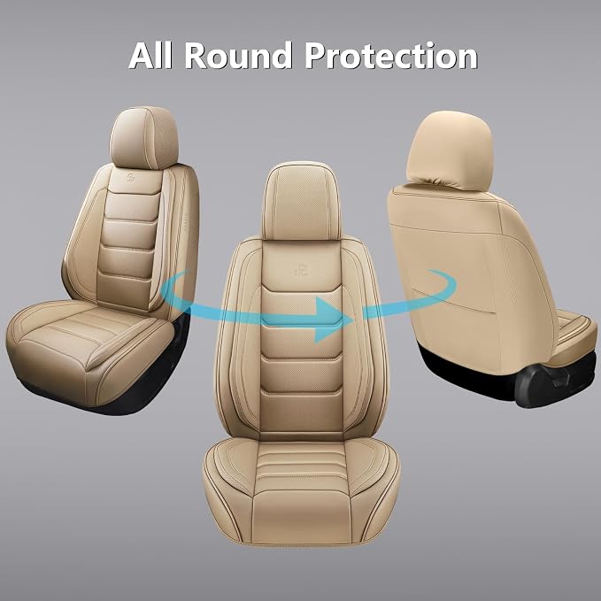 Faux Leather Car Seat Covers — Front Seat — Beige