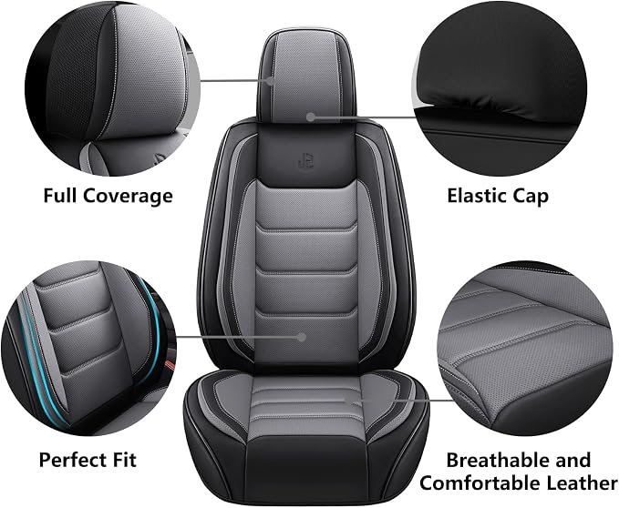 Faux Leather Car Seat Covers — Full Set — Black / Gray