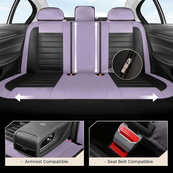 Fabric Car Seat Covers — Full Set — Purple / Black