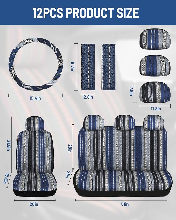 Fabric Car Seat Covers — Front Seat — Blue