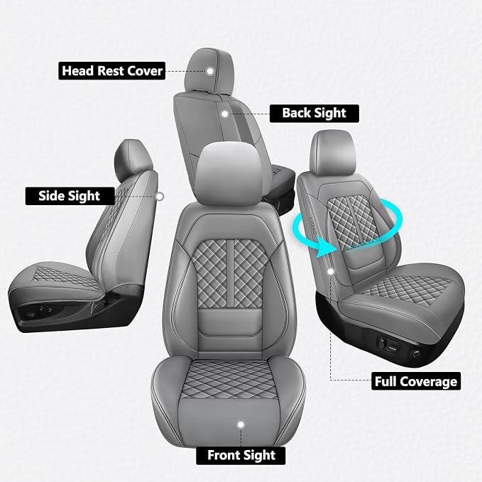 Faux Leather Car Seat Covers — Full Set — Gray