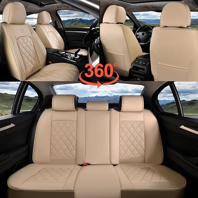 Universal Faux Leather Seat Covers — Full Set — Beige