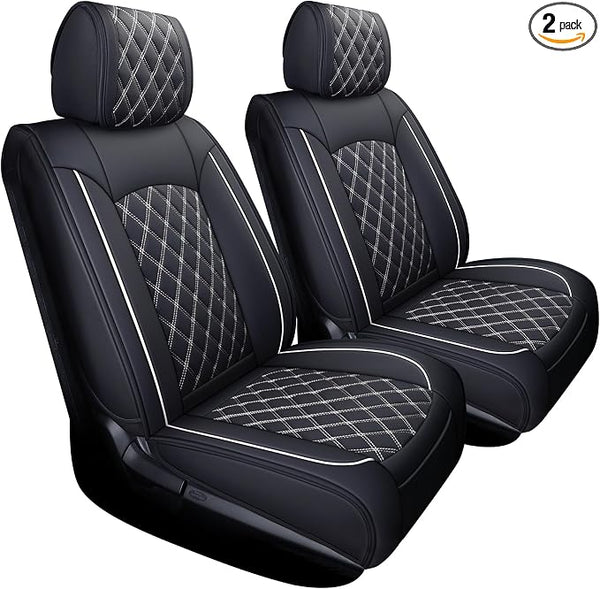 Faux Leather Seat Covers for Toyota Tundra — Front Seat — Black / White