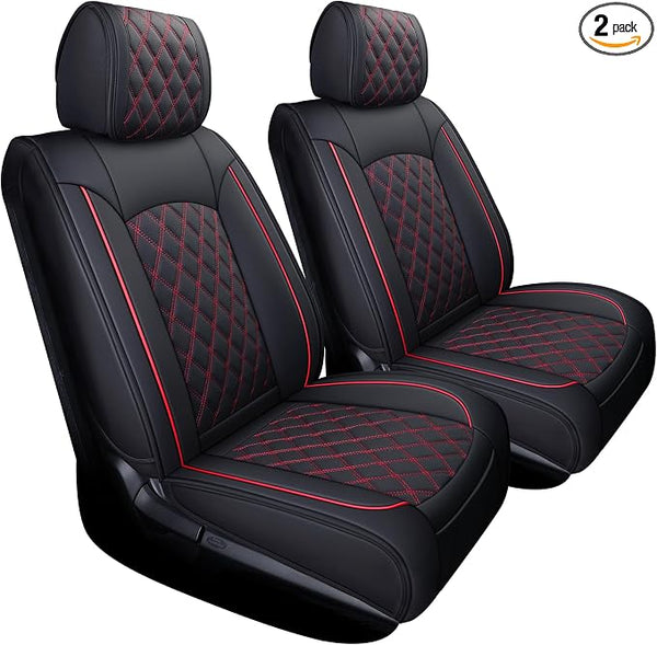 Faux Leather Seat Covers for Toyota Tundra — Front Seat — Black / Red