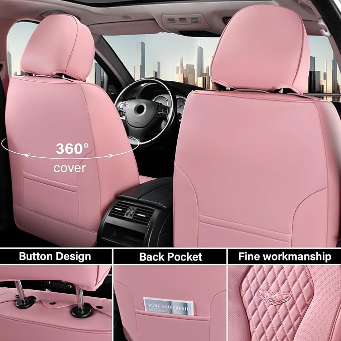Universal Faux Leather Seat Covers — Front Seat — Pink