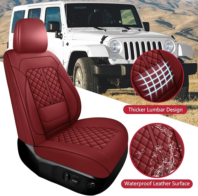 Faux Leather Car Seat Covers — Full Set — Red