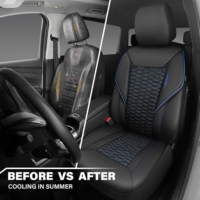 Universal Faux Leather Seat Covers — Front Seat — Blue / Black