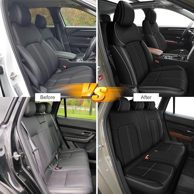 Faux Leather Car Seat Covers — Full Set — Black