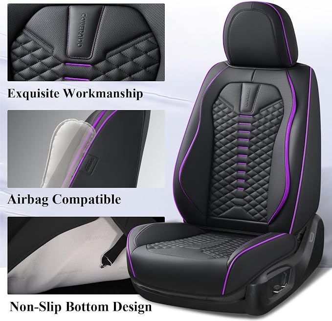 Universal Seat Covers — Full Set — Black / Purple