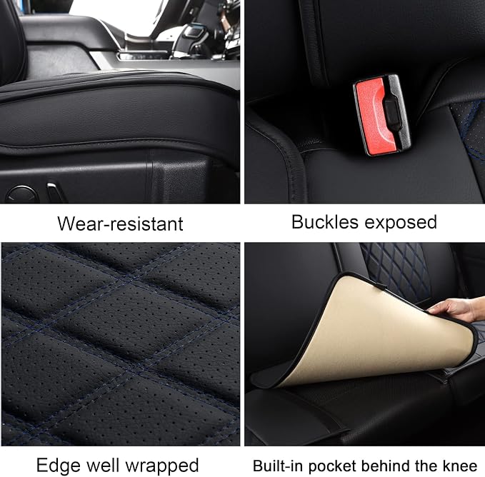 Universal Faux Leather Seat Covers — Full Set — Blue / Black