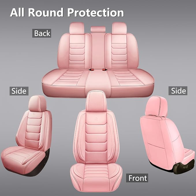 Faux Leather Car Seat Covers — Full Set — Pink