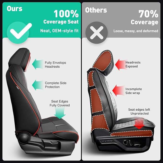 Faux Leather Seat Covers for Toyota Tacoma — Full Set — Black / Red