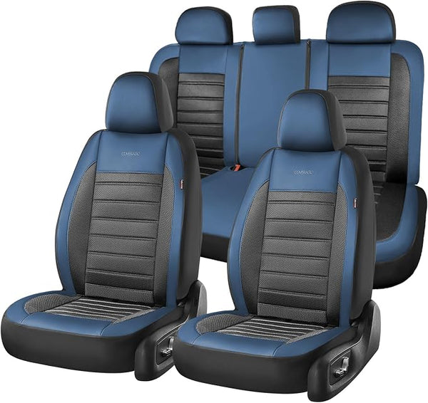 Fabric Car Seat Covers — Full Set — Blue / Black