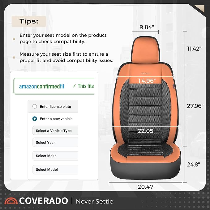 Fabric Car Seat Covers — Full Set — Orange / Black