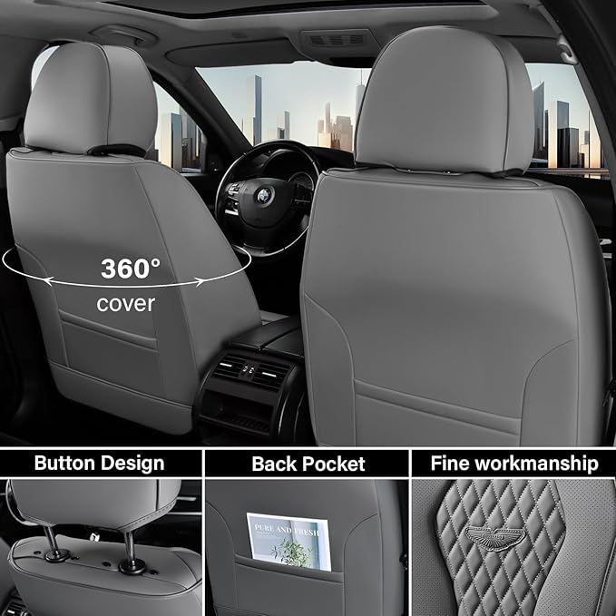 Universal Faux Leather Seat Covers — Front Seat — Gray