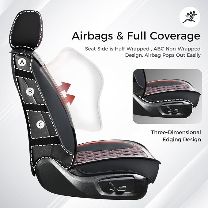 Universal Faux Leather Seat Covers — Full Set — Black / Red