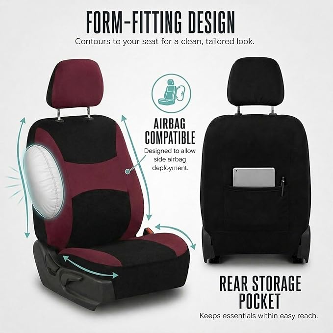 Universal Fabric Seat Covers — Full Set — Burgundy