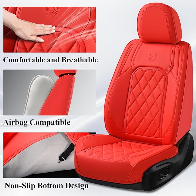 Universal Faux Leather Seat Covers — Full Set — Red