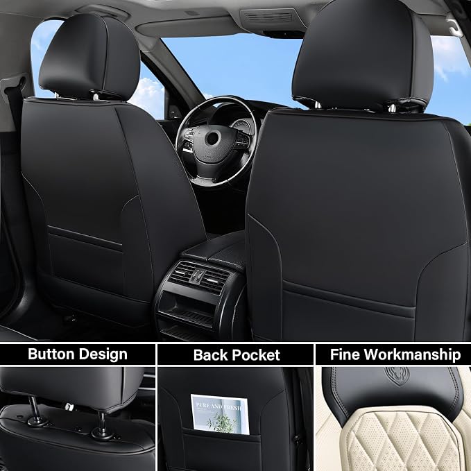 Universal Faux Leather Seat Covers — Full Set — Black / White