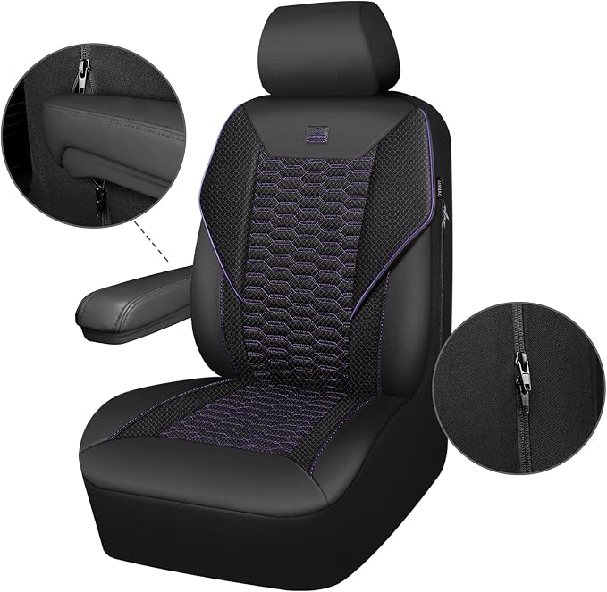 Universal Fabric Seat Covers — Front Seat — Black / Purple