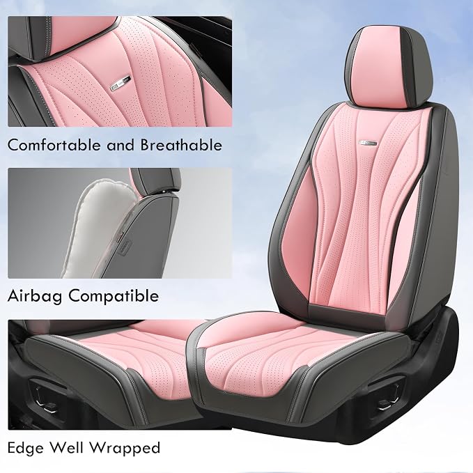 Universal Faux Leather Seat Covers — Full Set — Gray / Pink
