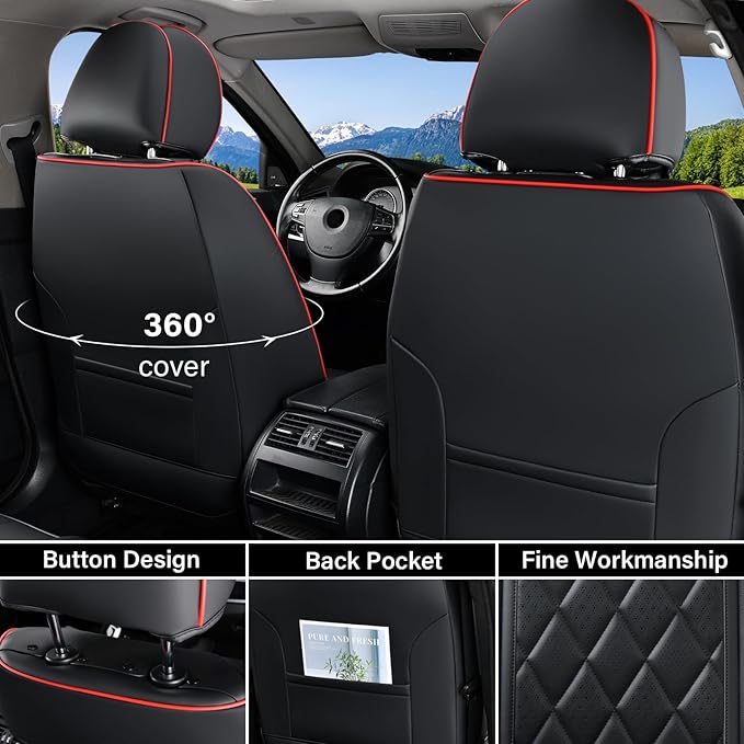 Universal Faux Leather Seat Covers — Full Set — Black / Red