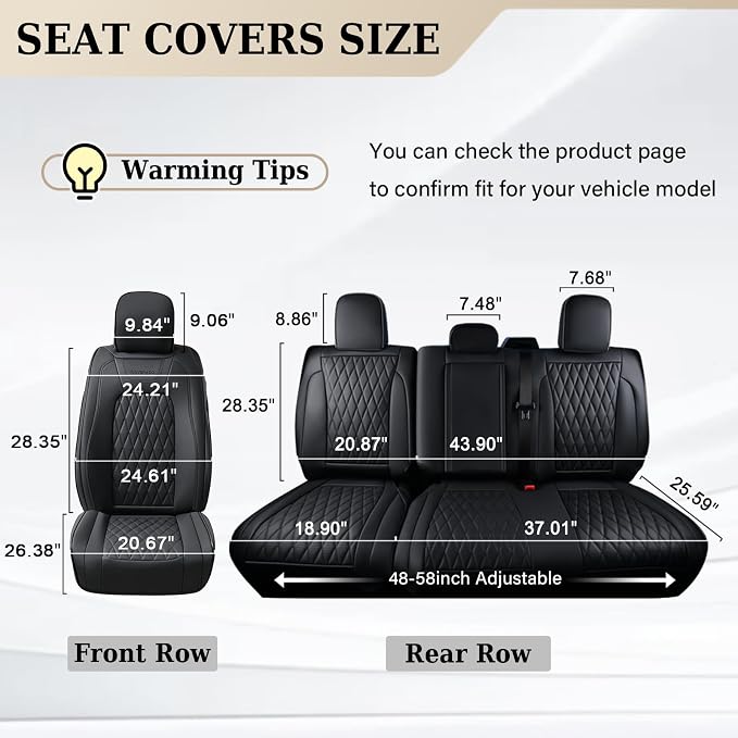 Seat Covers for Multiple Vehicles — Rear Seat — Black