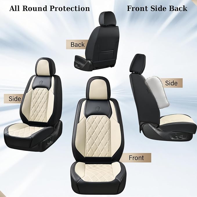 Universal Faux Leather Seat Covers — Full Set — Black / White