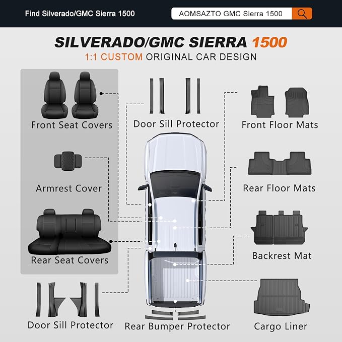 Faux Leather Seat Covers for Chevrolet Silverado / GMC Sierra — Full Set — Black