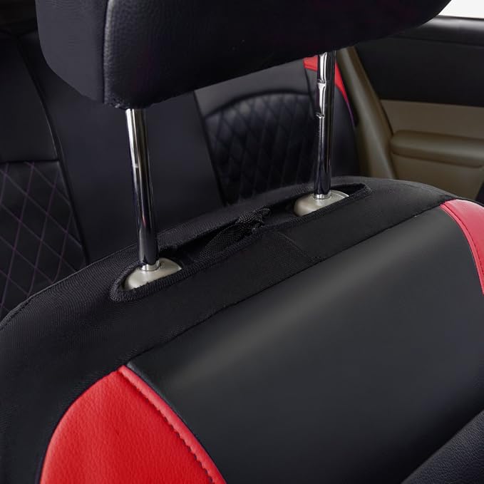 Universal Faux Leather Seat Covers — Full Set — Black / Red