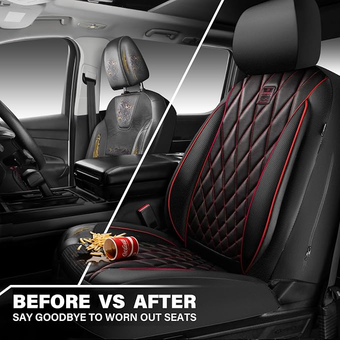 Universal Faux Leather Seat Covers — Front Seat — Black / Red