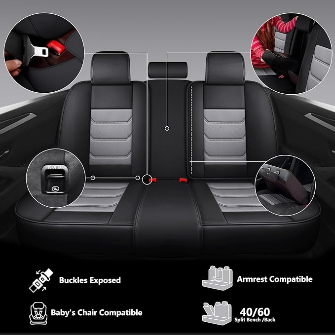 Faux Leather Car Seat Covers — Full Set — Black / Gray