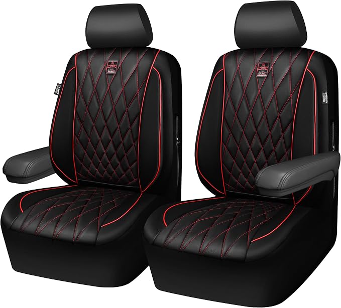 Universal Faux Leather Seat Covers — Front Seat — Black / Red