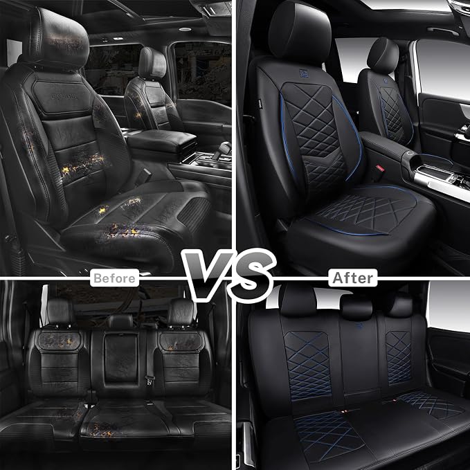 Universal Faux Leather Seat Covers — Full Set — Black / Blue