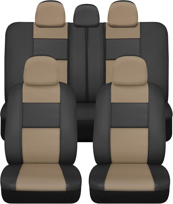 Faux Leather Car Seat Covers — Full Set — Beige